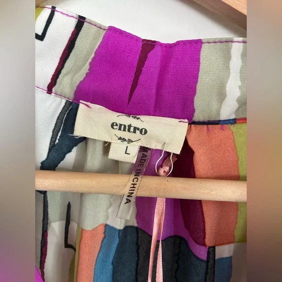 Entro Colorblock Mini Dress Large Lined Pockets V Neck Abstract Artsy - Picture 9 of 9